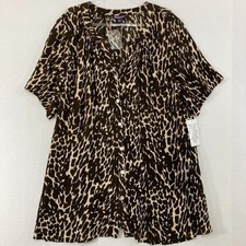 New Roaman's Tunic size 28W Brown Abstract Soft Comfy Rayon Button Down picture