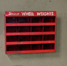 Snap-On Tools USA Vintage Collectible Red Metal Wheel Weights Wall Cabinet 24x24 picture