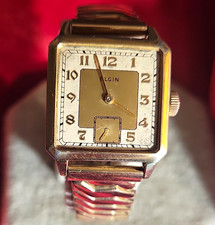 Elgin Tank Vintage Manual Wind Rectangular Small Seconds Gold Tone Bracelet picture