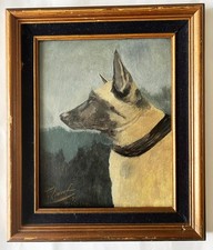 Vintage Belgian Malinois Dog Portrait – Original Oil Painting picture