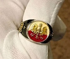 Poland Coat Of Arms WWI Eagle Polskie Army Size 13 White & Red Background  picture