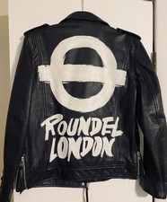 RARE VTG NWT Handpainted Roundel London Leather Motorcycle Jacket Sz M Black Y2K picture