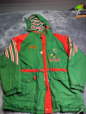 Vintage 90’s Miami Hurricane Hooded Jackt Green/Whit Striped Lining XXL-A21 picture