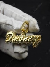 2.8Ct Round Cut Real Moissanite Royal Custom Name Pendant 14K Yellow Gold Plated picture