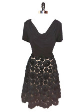 NEW JS BOUTIQUE Plus Size 14W A-Line Dress Black Soutache Swirls Beige Lining picture