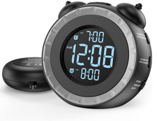 Reloj despertador con doble alarma, sonido potente y vibrador de cama ajustable. picture