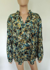 Chico's Women's Teal Multi Garden-Swirl Georgette Ruffle Blouse 2, US Size L picture