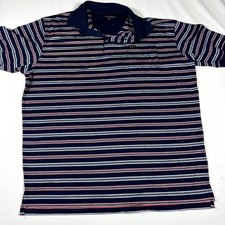 Faconnable Polo Shirt Men Large Multicolor Striped Chest Pocket Golf Performance picture