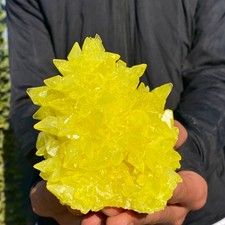 395G Rare yellow sulfur quartz crystal mineral specimen picture
