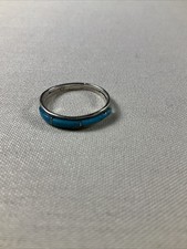 CJ Kyle Handmade Sterling Silver Kingman Turquoise Navajo Inlay Band Ring Sz 9 picture