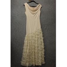 Y2K Whimsy Goddess Maxi Dress Womens S Cream Cocktail Eyelash Fringe Drop Waist picture