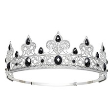 King Crown for Men, Prince Diadem, Royal Medieval Cosplay Silver & Black picture