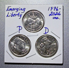 2026 P & D Emerging Liberty ⭐ THREE DIME SET ⭐ SemiQ Brilliant Uncirculated Flip picture