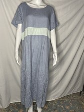 Vintage Aly Wear Linen Dress Large Lagenlook Minimalist Maxi Blue Boho picture