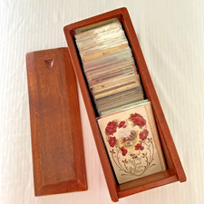 Lot of 170 French & Victorian 3D Postcards RPPC Love Amore Floral w/ Wooden Box picture