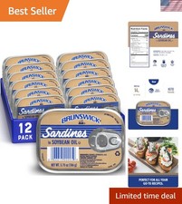 Brunswick Sardines in Soy Oil, 3.75 Oz Can (Pack of 12) - Boneless Butterflied picture