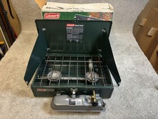 Vintage Coleman 424-700G Two Burner Dual Fuel Compact Camp Stove Original Box picture
