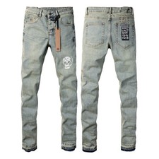 NEW KSUBI Men's Washed Blue Distressed Print Skinny High Street Fashion Jeans picture