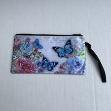 Butterfly & Floral Silky Design Zip Closure Wristlet Pouch Make-up/Cosmetics Bag picture