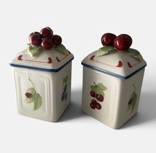 Vintage Villeroy & Boch Cottage Charm Faience Jam Jars Set Of 2 Cherrys picture
