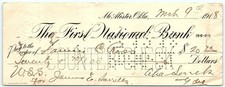 1918 McAlester OK First National Bank $20 Vintage Check picture