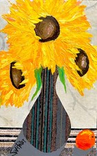 Original mixed medium SUNFLOWERS PAINTING upcycled 13x20 SWARTZMILLER DNA ART picture