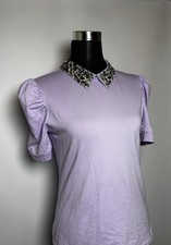 Lizette Collection Lavender Jeweled Collar Puff Sleeve Top L NWT picture