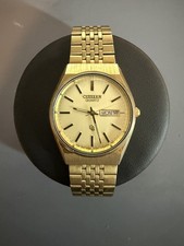 Vintage Citizen CQ Men’s Gold Tone Stainless Steel Day Date Presidential Watch picture