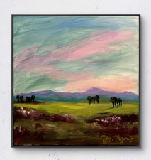 Mary Myers Original Abstract Expressionism 10x10 Pink Sky Landscape Signed picture