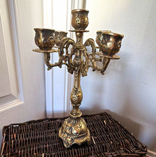 Antique Finish Metal 5-Arm Candelabra Gold Tone Traditional for Taper Candles picture