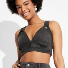 Y2K Western Goth Wild Fable Black Denim Crop Top Clubwear Streetwear picture