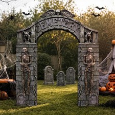 7 Pcs Halloween Cemetery Archway Tombstones Skeleton Set,Cemetery picture