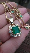 2.70Ct Asscher Cut Emerald Diamond Halo Pendant 14K Yellow Gold Finish picture