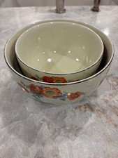 PAIR of Vintage Hall's  Superior Quality Kitchenware Orange Poppy Nesting Bowls picture
