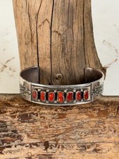 Navajo Bracelet by Melissa Yazzie with 7 Coral Settings, c. 1970s picture