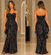 Vtg 80s Vicky Tiel Fred Hayman Beverly Hills Metallic Gown Strapless Bustle Sz S picture