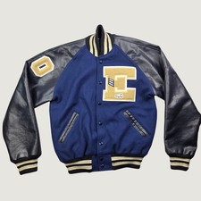 Vintage 90s Neff Men S Varsity Letterman Jacket Wool Leather USA Blue Collegiate picture