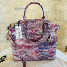 BRAHMIN Large Duxbury AURA Melbourne Leather Satchel Bag Pink Purple Blue NWT picture