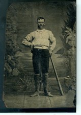 1860s Pioneer Baseball Player Tintype Wagon Tongue Bat Civil War Era Antique picture