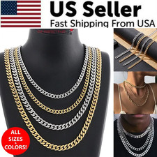 Stainless Steel Curb Necklace Silver Gold Cuban Chain Women Mens 3/5/7/9/11mm picture