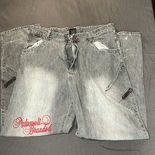 Vintage 1990s Makaveli Men’s Baggy Jeans 38x34 Red Embroidery 6 Pocket  picture