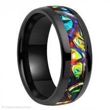 4/6/8MM Men Women Tungsten Carbide Ring Dragon Burl Dichrolam Inlay Dome Polish picture