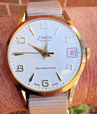 Vintage Endura Calendar Swiss Manual Wind Watch New Crystal Runs Date 34mm picture