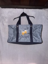Thirty-One Large Utility Tote Denim Distressed w/ Embroidered Beer Mugs Cheers picture
