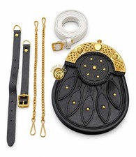 Men's Scottish Leather Sporran Gold Celtic Cantle 5 Tassels Kilt Accessories picture