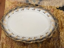 Antique Hutschenreuther Margarete Gold Germany Porcelain Plate 15 Inch Platter picture