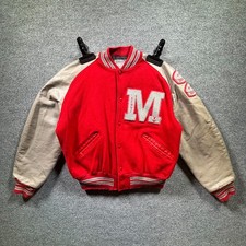 Vintage DeLong Minnesota Wild NHL Hockey Team Varsity Jacket Mens XL Red Lined picture
