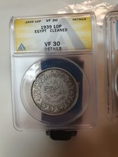 1939 Egypt  10 Piastres Silver ANACS VF 30 Details Egyptian picture
