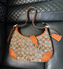 Coach Crystal Hamptons Hobo Signature Canvas/Leather Brown Tan Zip Shoulder Bag picture