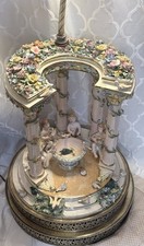 Vtg Porcelain Cherub Lamp-Floral Encrusted Gazebo Centerpiece-Ornate Italian  picture
